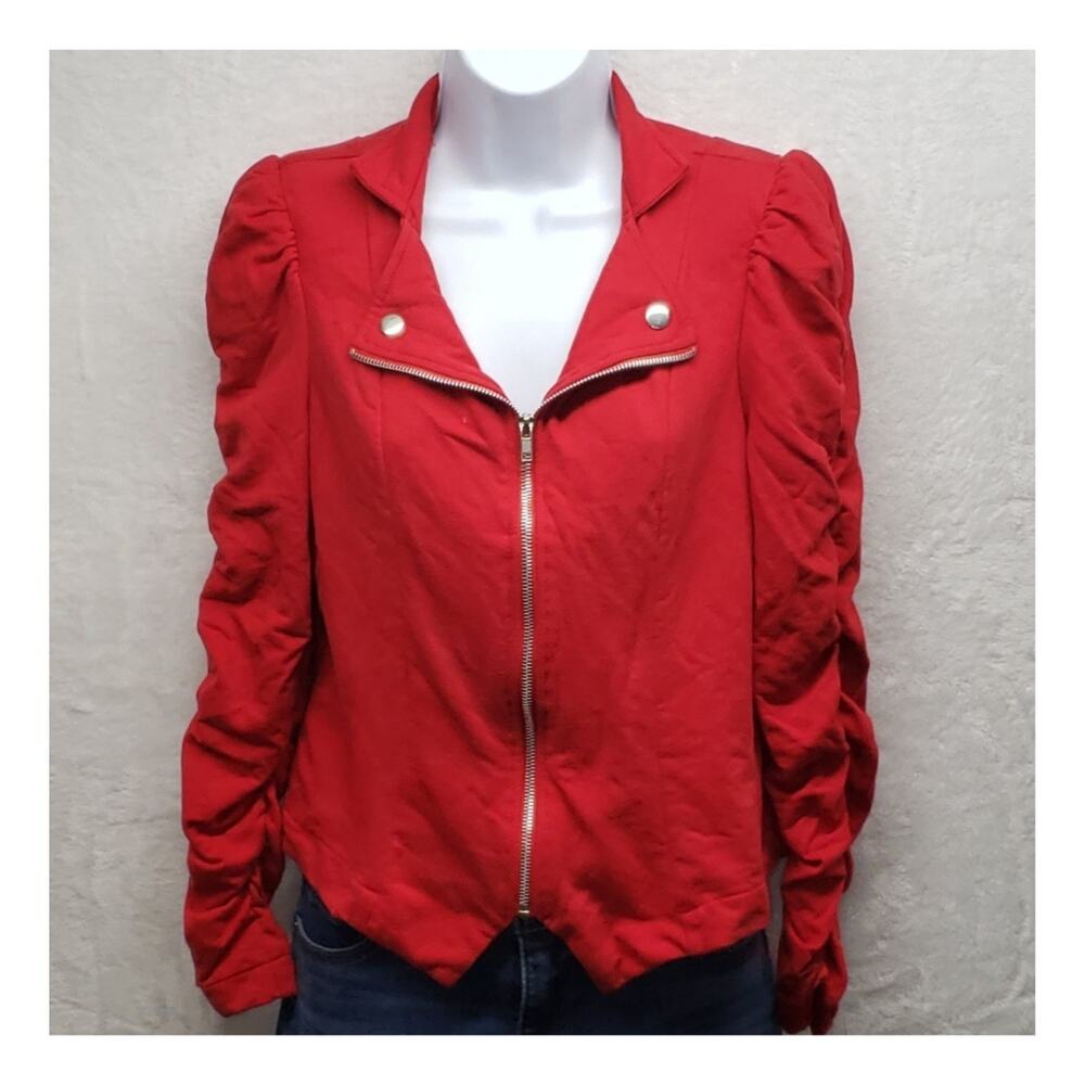 Vintage New Directions Red Zip Jacket Petite Large Ruched Sleeve 90s Y2K